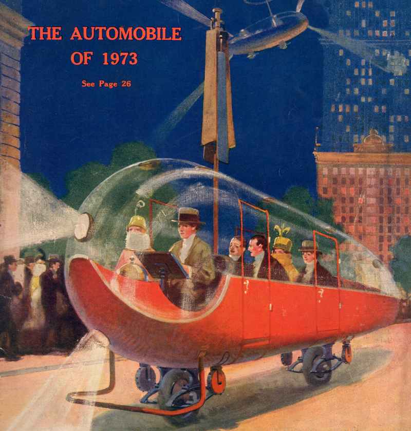 Excerpt from the cover of the May 1923 issue of Science and Invention magazine showing the flying car of the year 1973 (Science and Invention/Novak Archive)